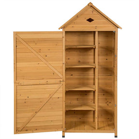 63" Outdoor Lockable Wooden Storage Shed Garden Tool Cabinet with 5 Shelves