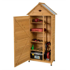 63" Outdoor Lockable Wooden Storage Shed Garden Tool Cabinet with 5 Shelves