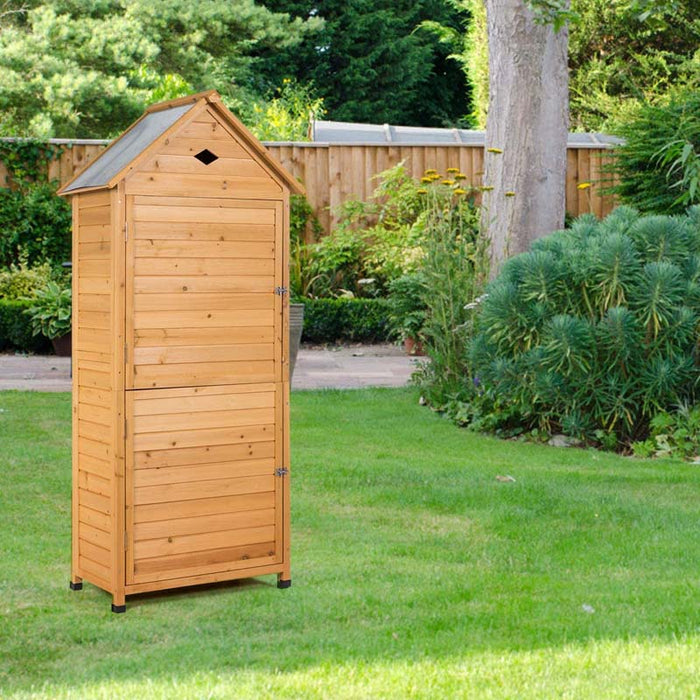 63" Outdoor Lockable Wooden Storage Shed Garden Tool Cabinet with 5 Shelves