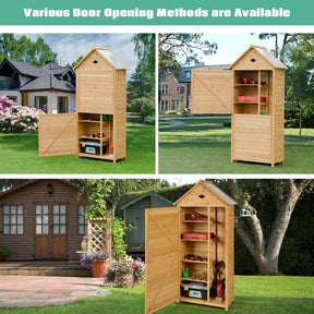 63" Outdoor Lockable Wooden Storage Shed Garden Tool Cabinet with 5 Shelves