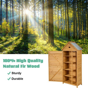 63" Outdoor Lockable Wooden Storage Shed Garden Tool Cabinet with 5 Shelves