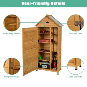 63" Outdoor Lockable Wooden Storage Shed Garden Tool Cabinet with 5 Shelves