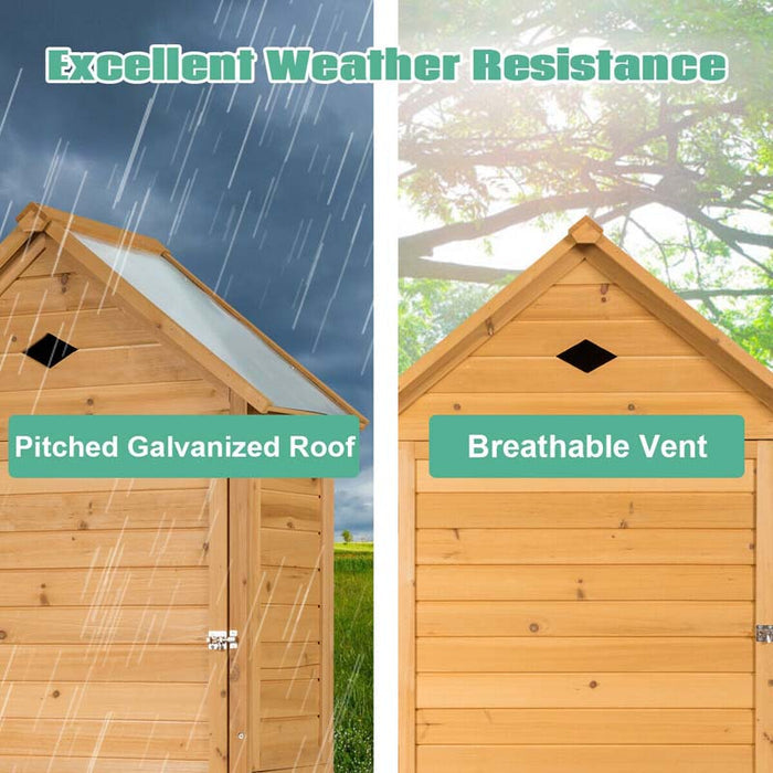 63" Outdoor Lockable Wooden Storage Shed Garden Tool Cabinet with 5 Shelves