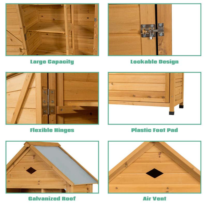 63" Outdoor Lockable Wooden Storage Shed Garden Tool Cabinet with 5 Shelves