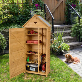 63" Outdoor Lockable Wooden Storage Shed Garden Tool Cabinet with 5 Shelves