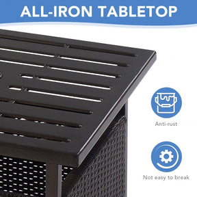 Outdoor Patio Rattan Wicker Side Deck Table with Umbrella Hole Steel