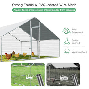 13FT Large Metal Chicken Coop Walk-in Poultry Cage Hen Run House with Waterproof and Anti-Ultraviolet Cover