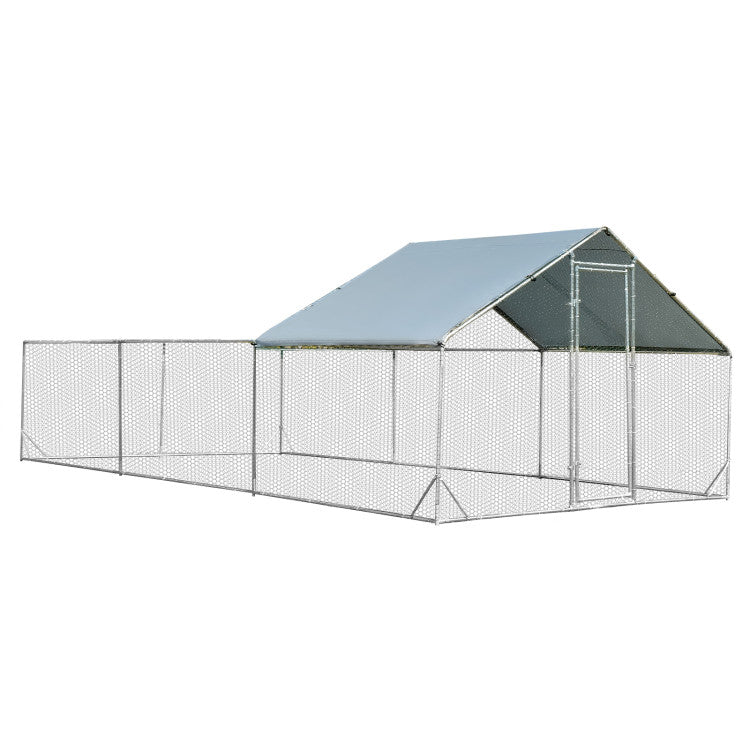 20' x 10' x 6.4' Large Metal Chicken Coop Walk-in Poultry Cage Hen Run  House with Lockable Door and All-weather Cover