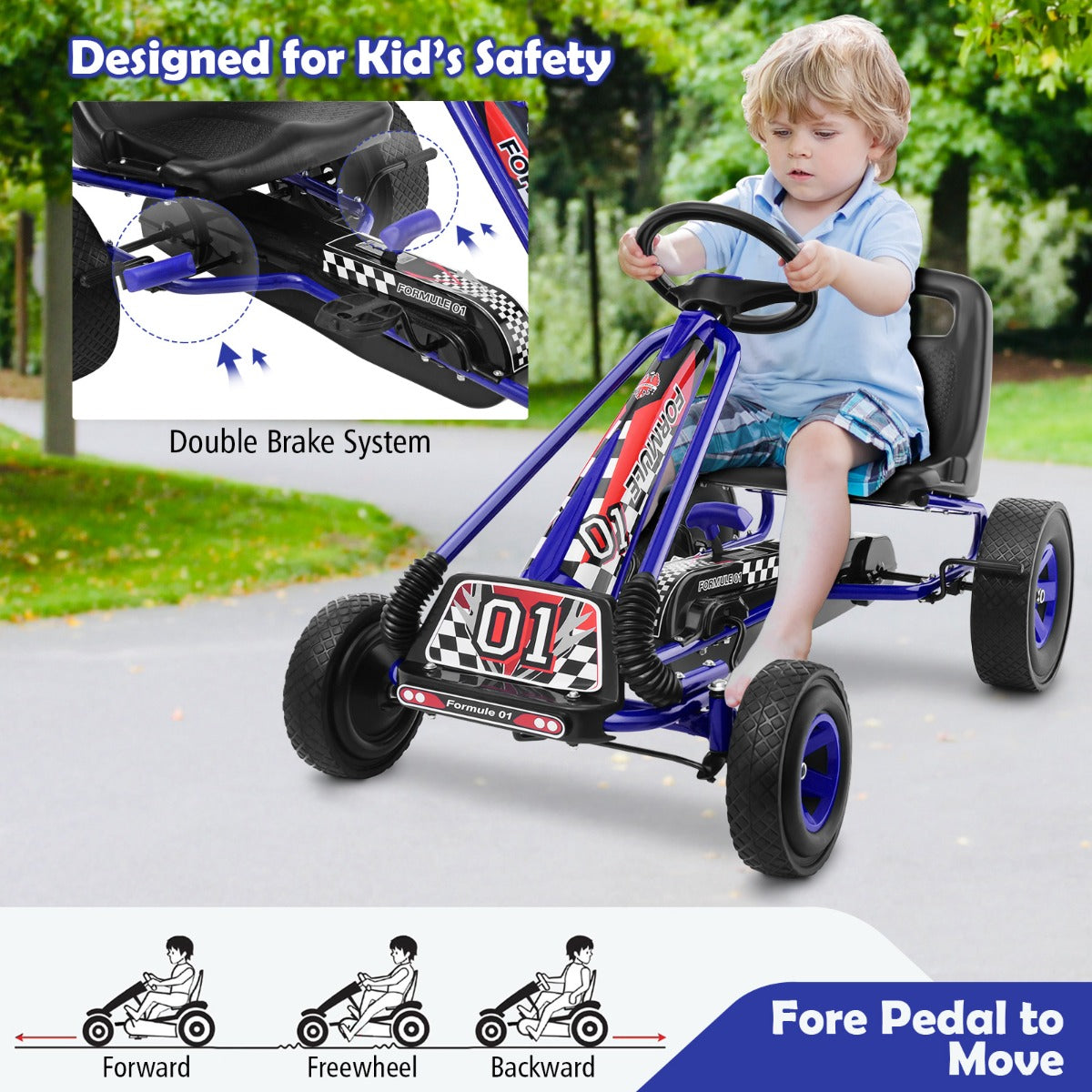 Kids Ride On Pedal Go Kart with Steering Wheel for Kids Ages 3-8