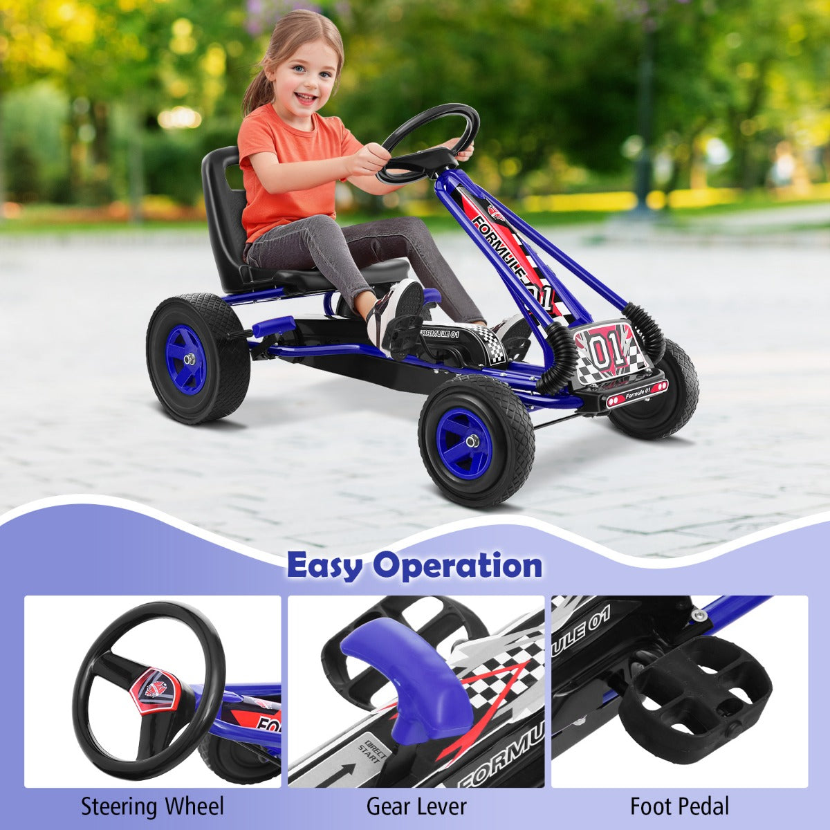 Kids Ride On Pedal Go Kart with Steering Wheel for Kids Ages 3-8