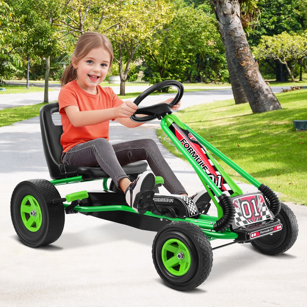 kettcar pedal go kart Kids Pedal Go Kart, 4 Wheel Pedal Powered Ride On Toys, Outdoor Racer Pedal Car with Adjustable Seat, Handbrake & Non-Slip Wheels