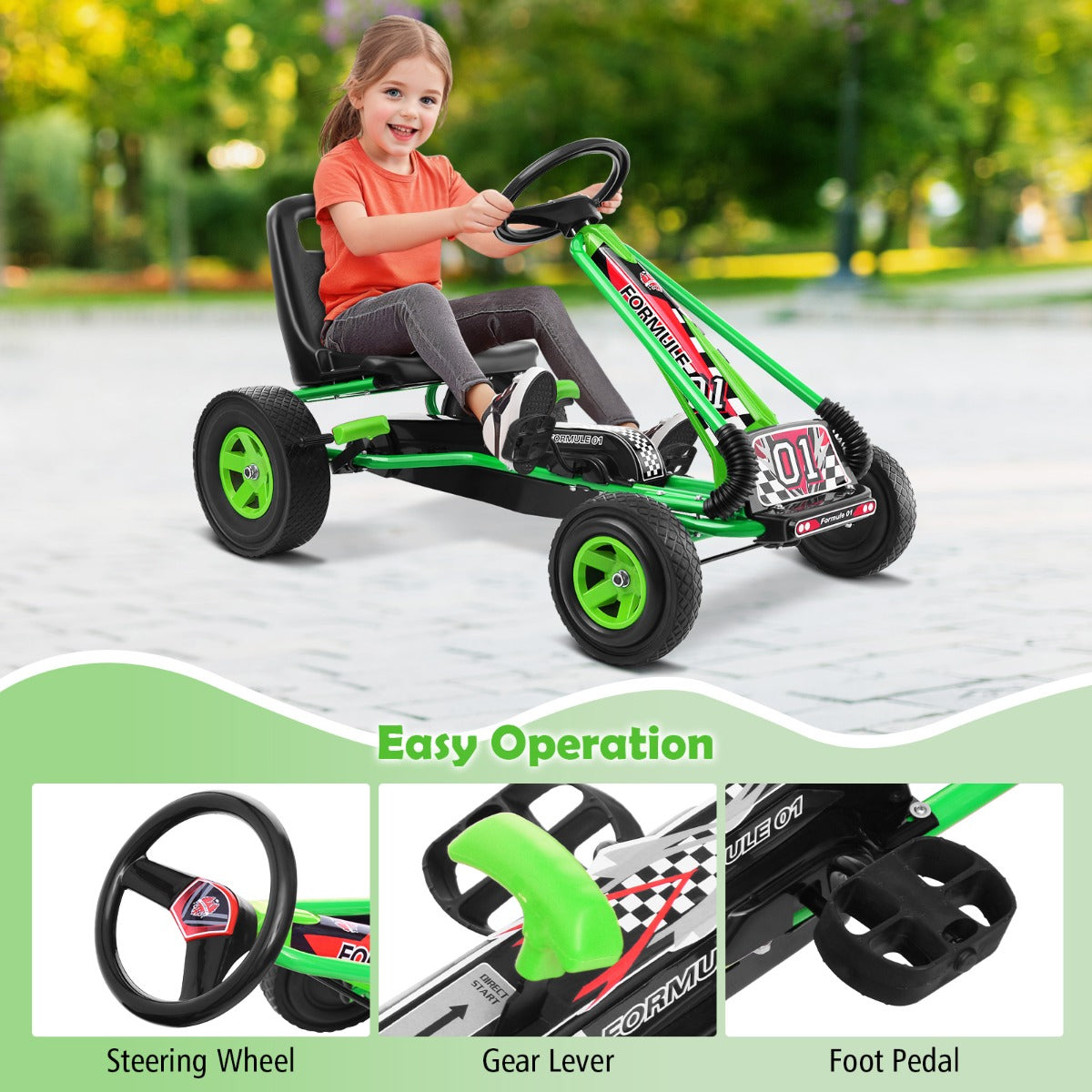 Kids Ride On Pedal Go Kart with Steering Wheel for Kids Ages 3-8