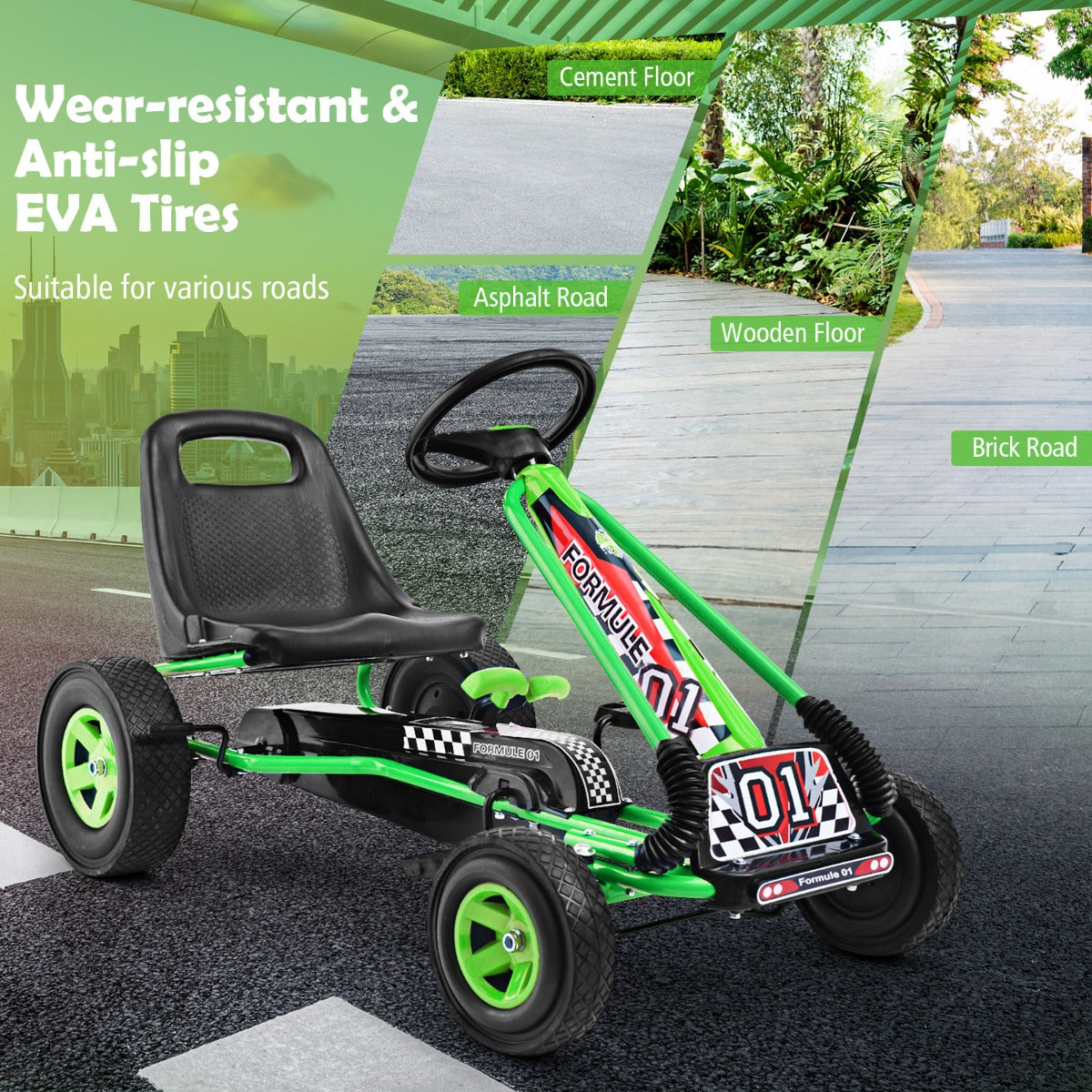 Kids Ride On Pedal Go Kart with Steering Wheel for Kids Ages 3-8