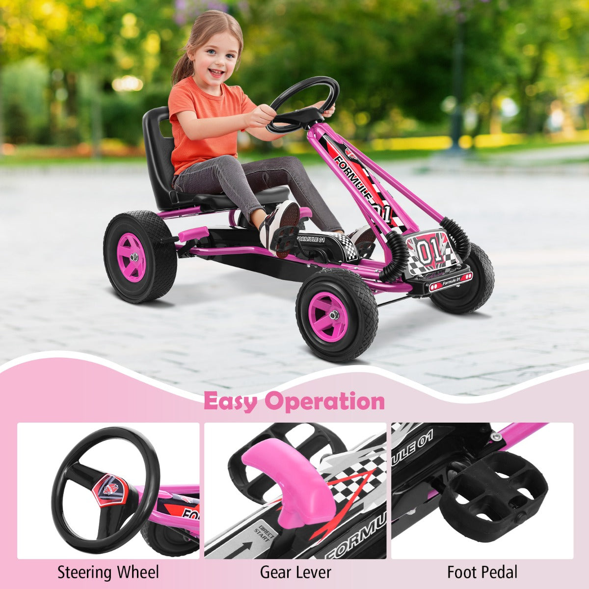 Kids Ride On Pedal Go Kart with Steering Wheel for Kids Ages 3-8