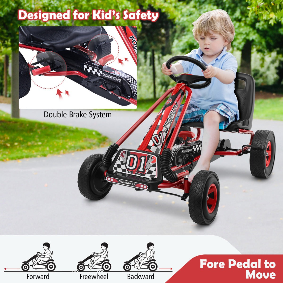 Kids Ride On Pedal Go Kart with Steering Wheel for Kids Ages 3-8