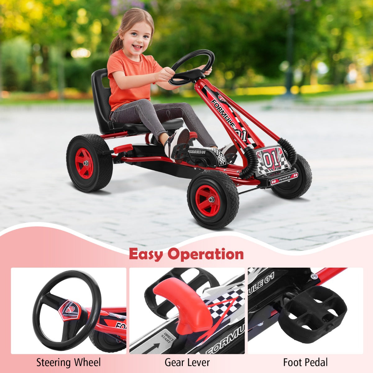 Kids Ride On Pedal Go Kart with Steering Wheel for Kids Ages 3-8