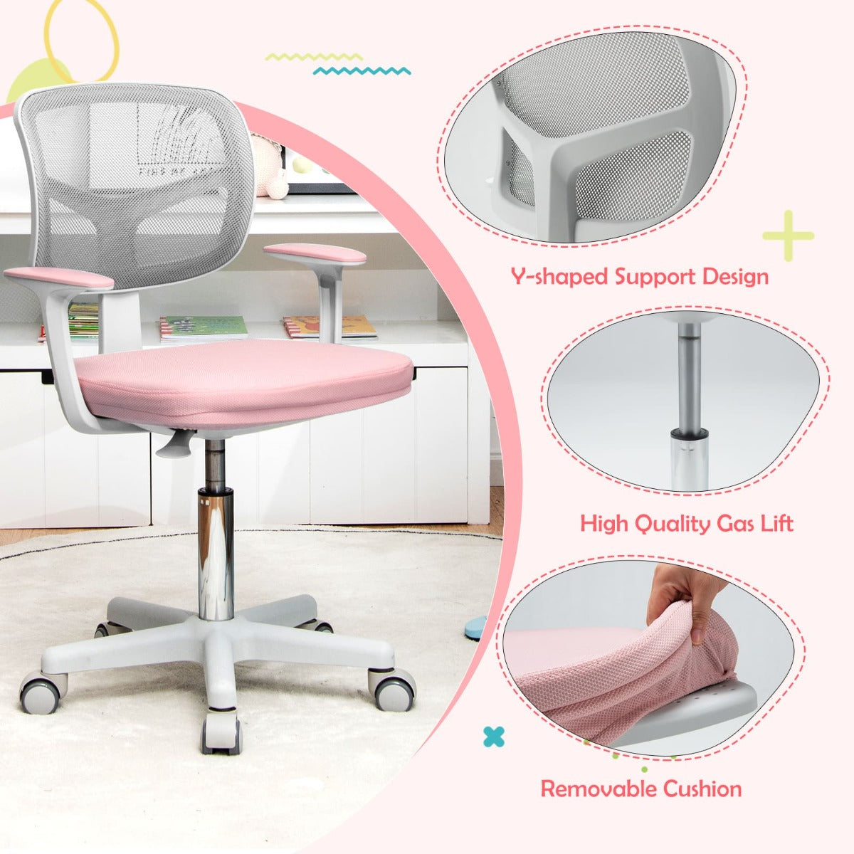 Children Study Computer Chair with Adjustable Height, Lumbar Support for Home, School, Office