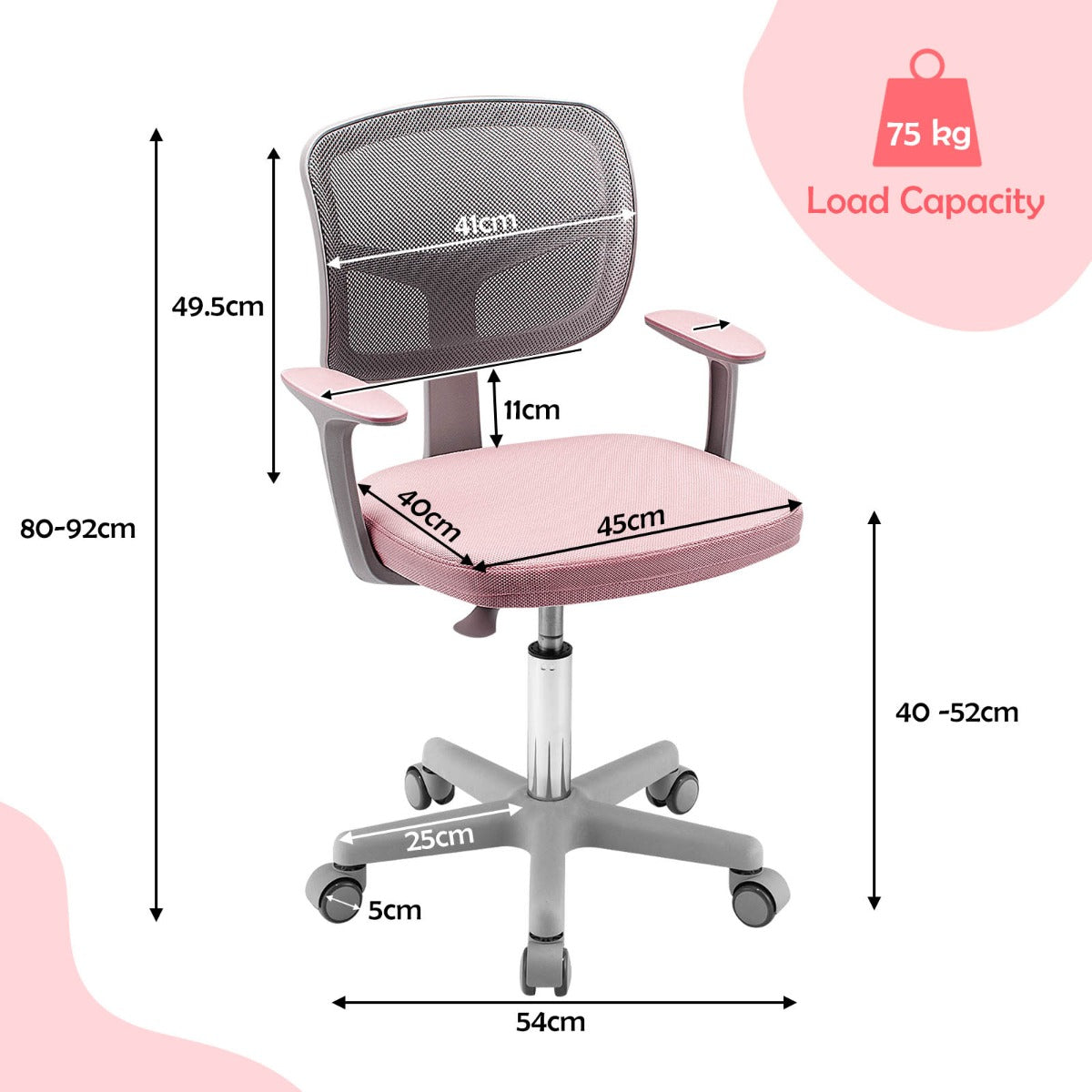 Children Study Computer Chair with Adjustable Height, Lumbar Support for Home, School, Office
