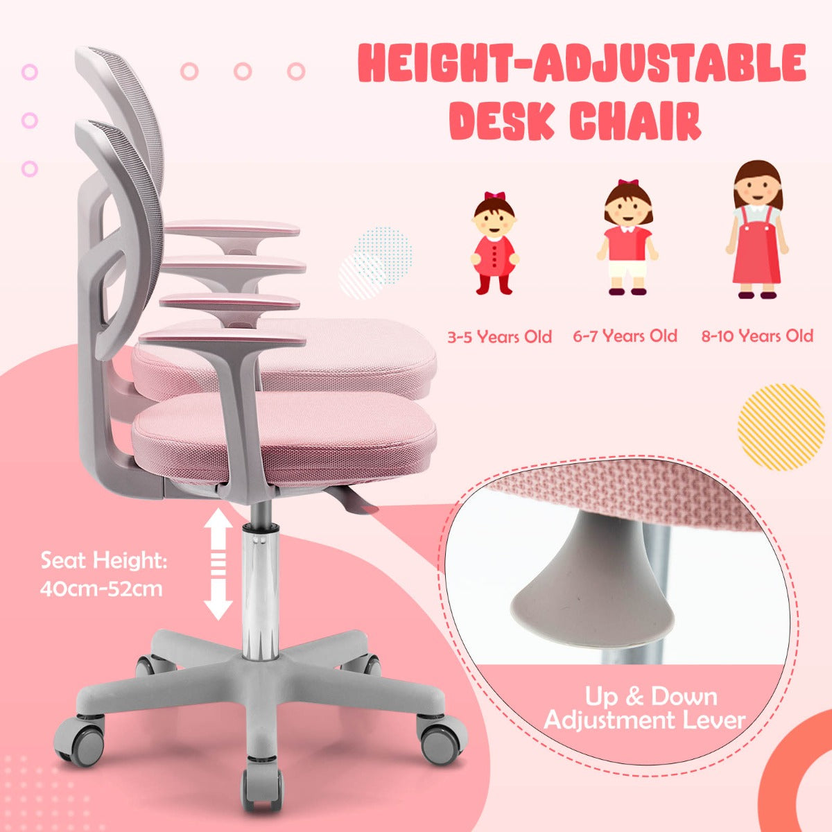 Children Study Computer Chair with Adjustable Height, Lumbar Support for Home, School, Office