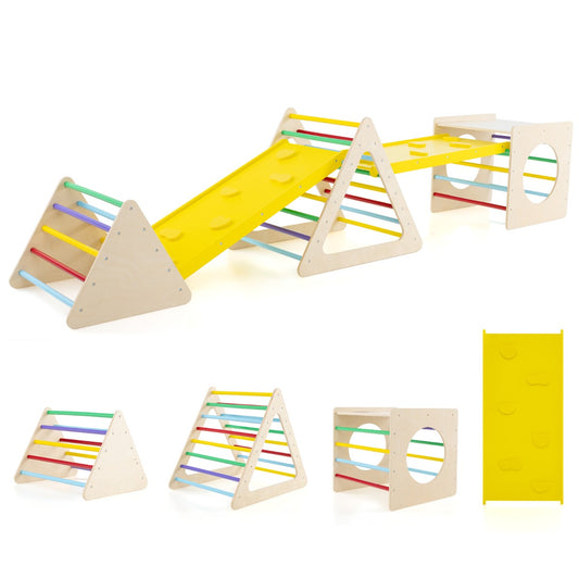 5-in-1 Montessori Climbing Triangle and Cube  with Slide Board for Kids