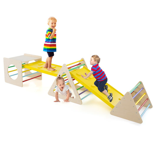 5-in-1 Montessori Climbing Triangle and Cube  with Slide Board for Kids