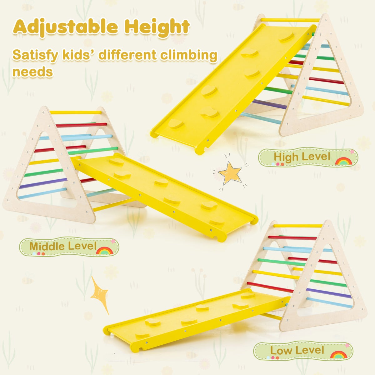 5-in-1 Montessori Climbing Triangle and Cube  with Slide Board for Kids