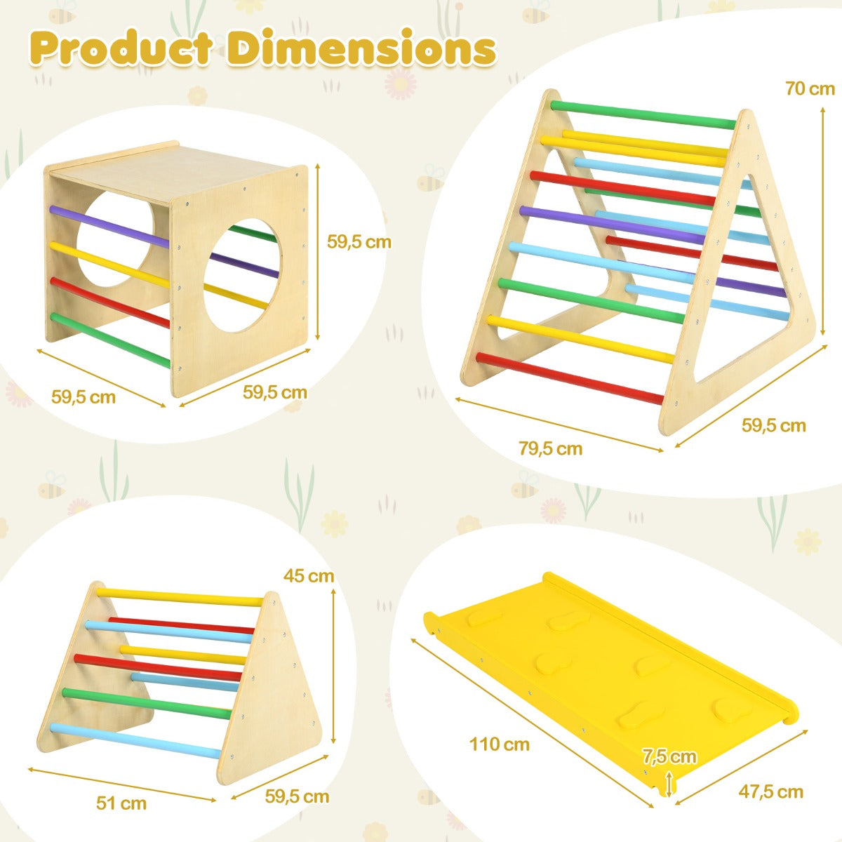 5-in-1 Montessori Climbing Triangle and Cube  with Slide Board for Kids