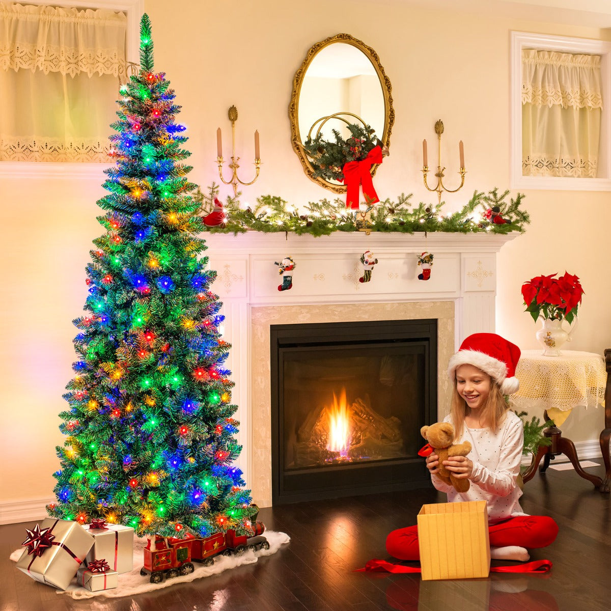 1.98/2.29 M Artificial Pencil Christmas Tree with Tips and LED Lights