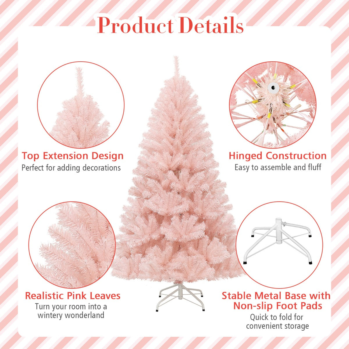 1.8 M Artificial Hinged Christmas Tree with Sturdy Metal Stand for Home