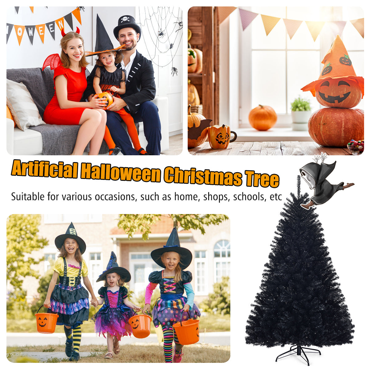 1.8 M Artificial Halloween Christmas Tree with Solid Metal Legs for Indoor