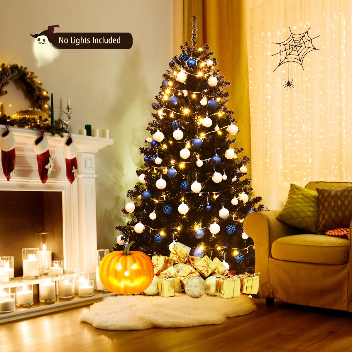 1.8 M Artificial Halloween Christmas Tree with Solid Metal Legs for Indoor