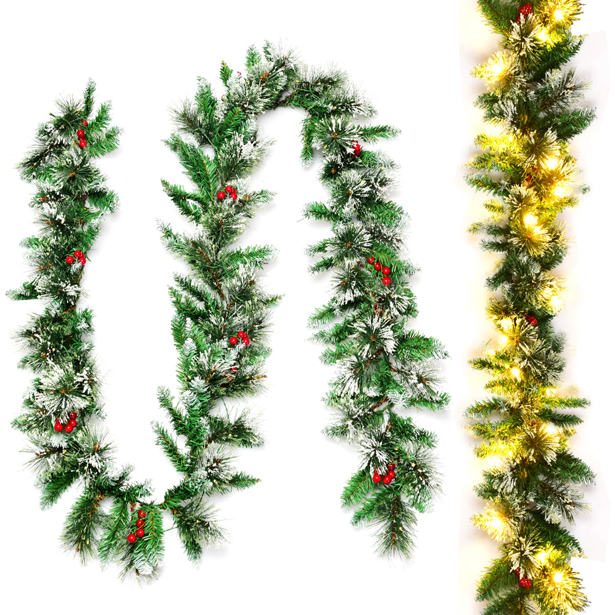 2.7M Artificial Christmas Wreath Rattan with Pine Needles and Red Berries