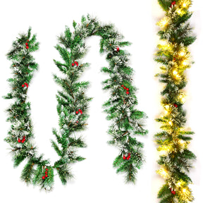 2.7M Artificial Christmas Wreath Rattan with Pine Needles and Red Berries