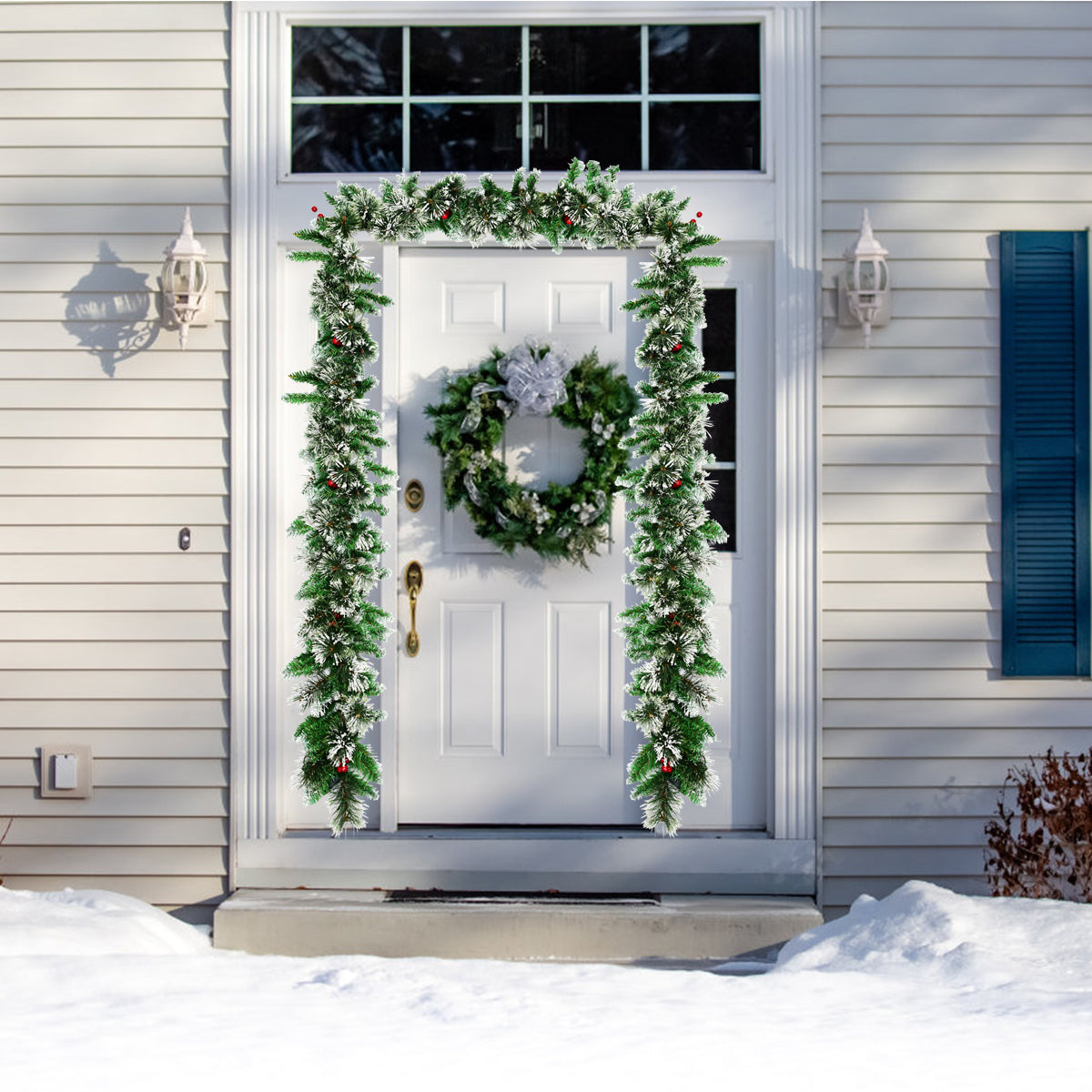 2.7M Artificial Christmas Wreath Rattan with Pine Needles and Red Berries