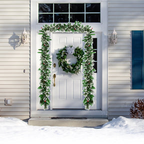 2.7M Artificial Christmas Wreath Rattan with Pine Needles and Red Berries