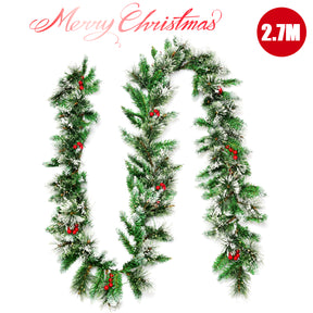 2.7M Artificial Christmas Wreath Rattan with Pine Needles and Red Berries