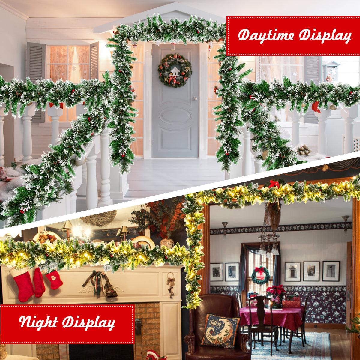 2.7M Artificial Christmas Wreath Rattan with Pine Needles and Red Berries