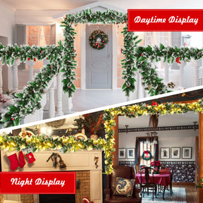 2.7M Artificial Christmas Wreath Rattan with Pine Needles and Red Berries