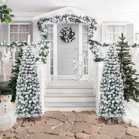 Slim Snow Flocked Christmas Tree for Home Decoration