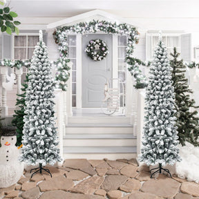 Slim Snow Flocked Christmas Tree for Home Decoration & Gift