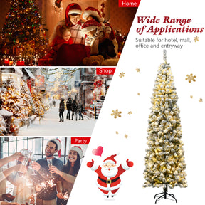 Pre Lit Snowy Slim Snow Flocked Christmas Tree for Home Decoration