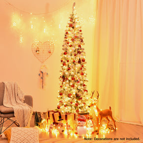 Pre Lit Snowy Slim Snow Flocked Christmas Tree for Home Decoration