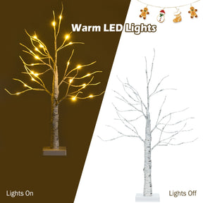 Lighted Tabletop Artificial Twig Birch Tree with 24 Warm White LED Lights for Christmas