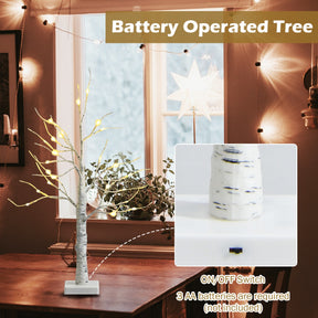 Lighted Tabletop Artificial Twig Birch Tree with 24 Warm White LED Lights for Christmas