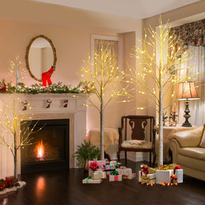 1.5/1.8 M Artificial Twig Birch Tree with 72/96 Warm White LED Lights for Christmas