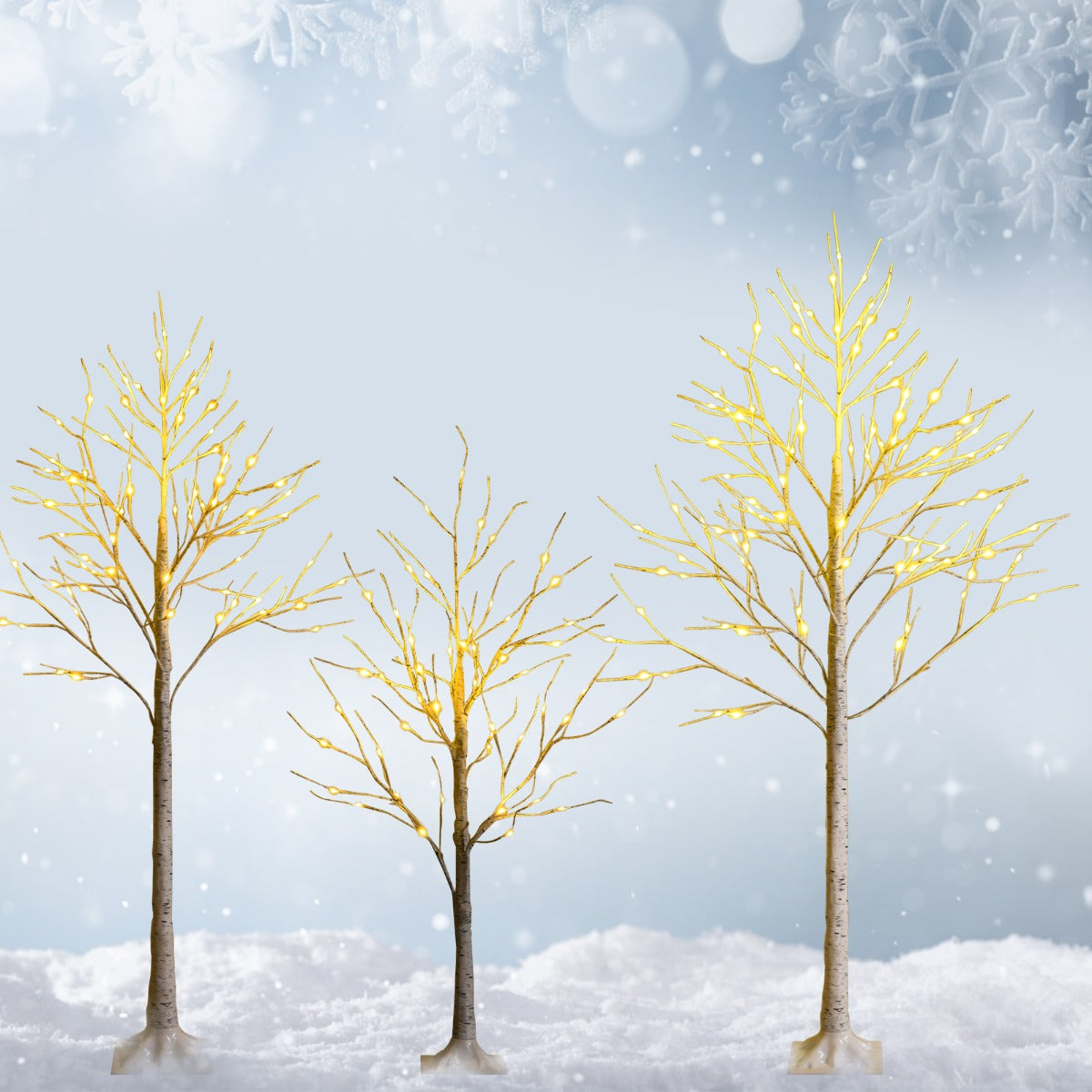 1.5/1.8 M Artificial Twig Birch Tree with 72/96 Warm White LED Lights for Christmas