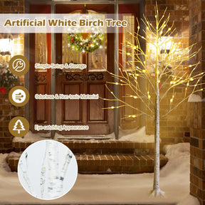1.5/1.8 M Artificial Twig Birch Tree with 72/96 Warm White LED Lights for Christmas