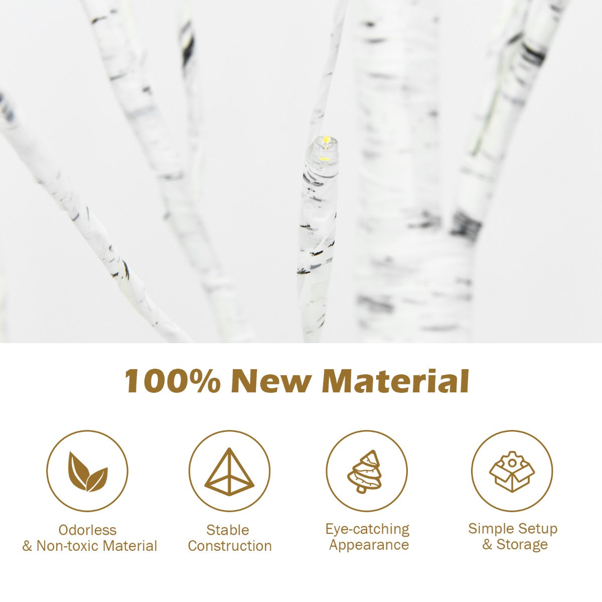 1.5/1.8 M Artificial Twig Birch Tree with 72/96 Warm White LED Lights for Christmas