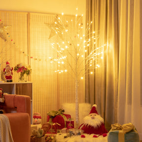 1.5/1.8 M Artificial Twig Birch Tree with 72/96 Warm White LED Lights for Christmas