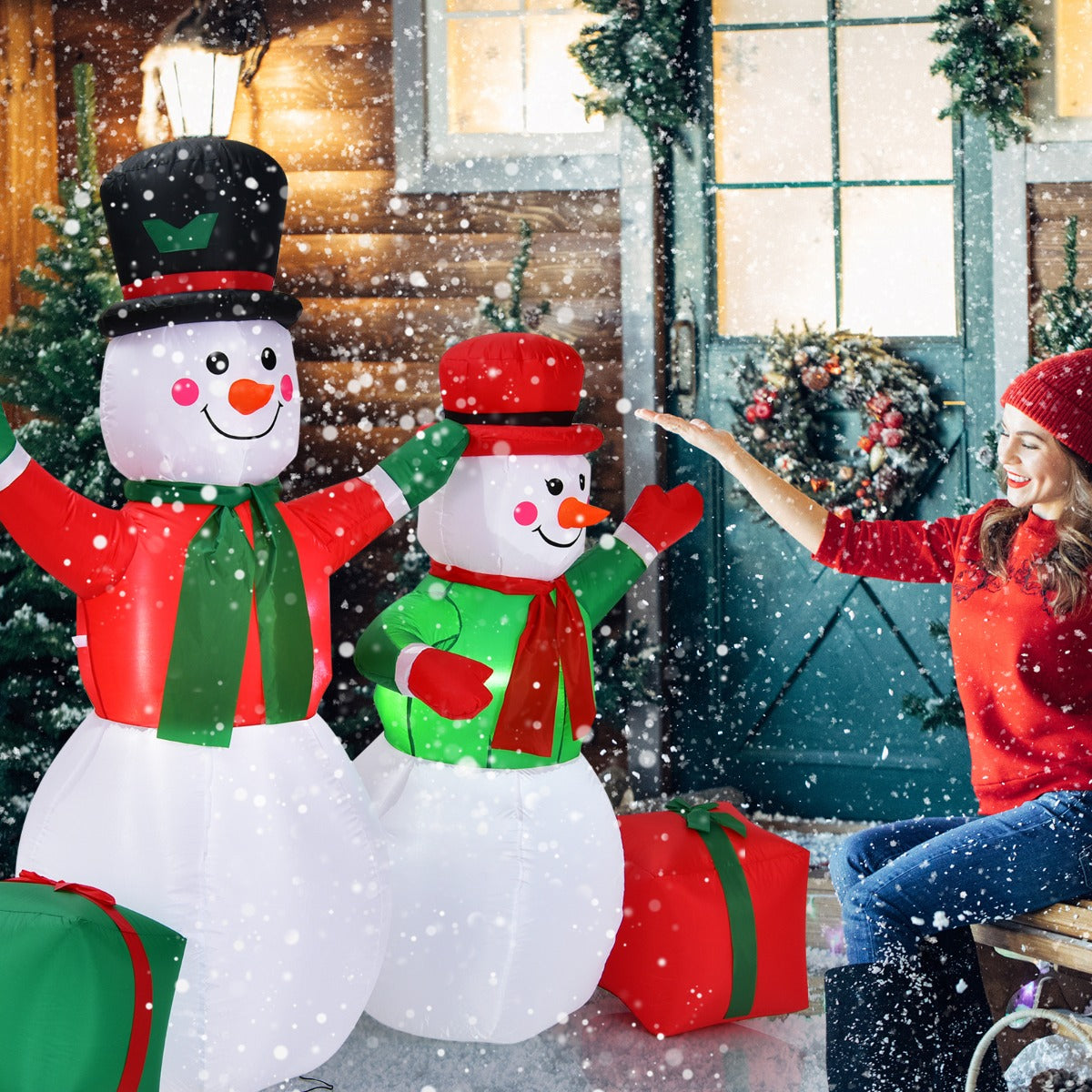 1.82M & 1.52M Christmas Inflatable Snowmen with LED Lights